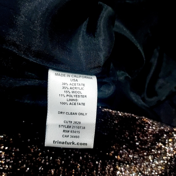 Trina Turk Garreth Wool Blend Metallic Bronze Empire Waist Sheath Dress NWT - Picture 7 of 9